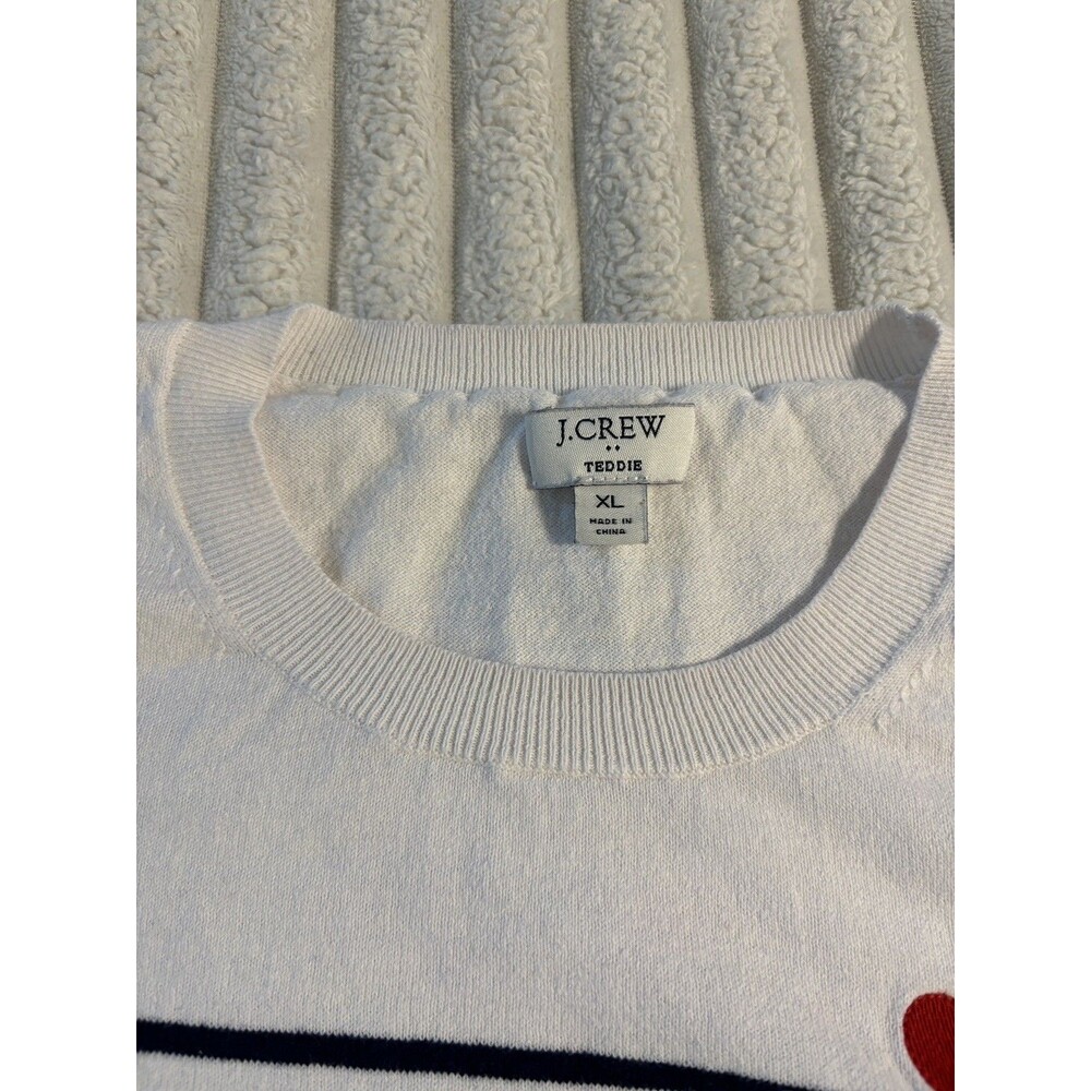 J CREW Teddie Sweater Women XL black white stripes red hearts quiet luxury - Picture 4 of 11